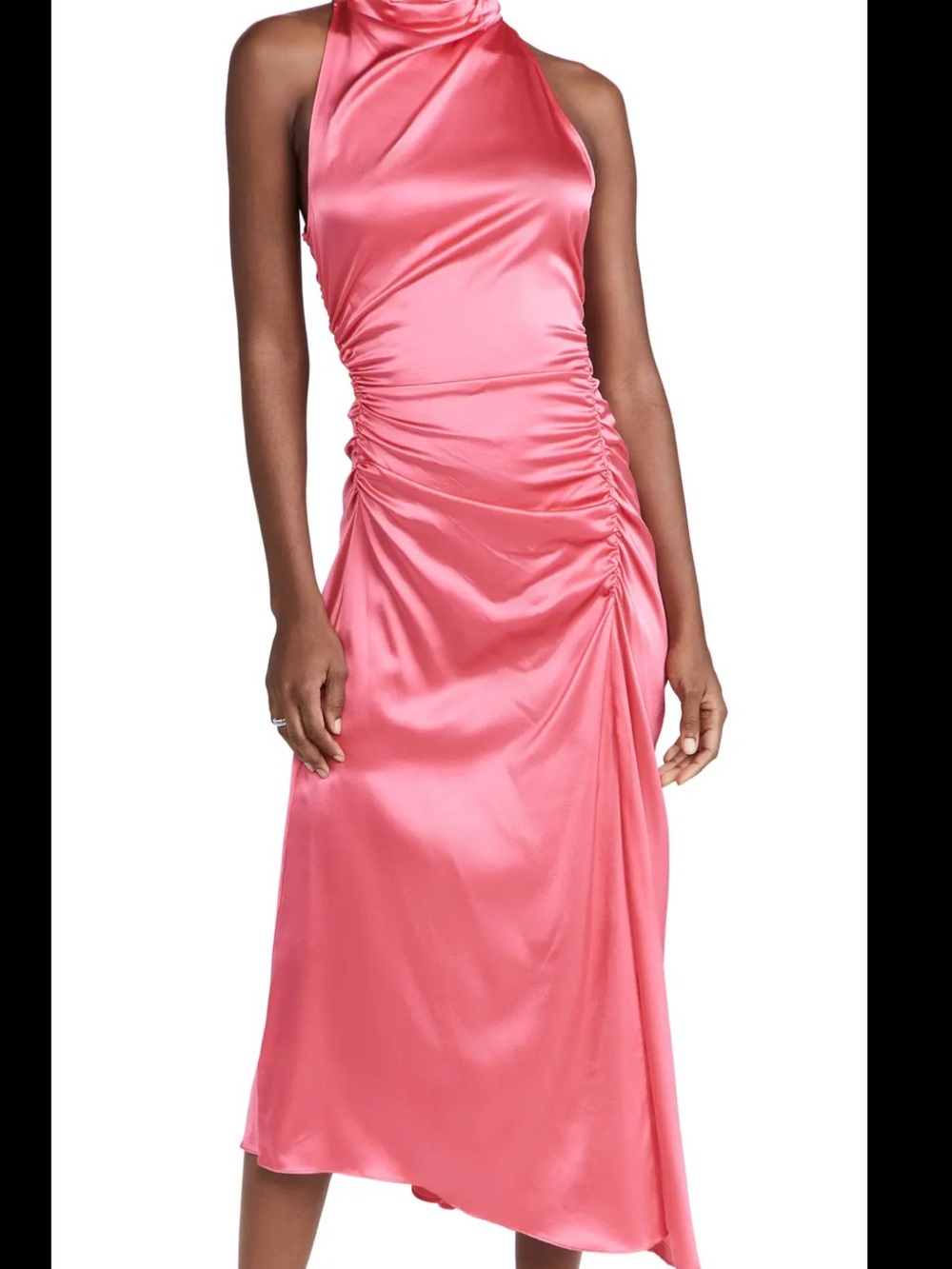 A.L.C. Pink Satin Halter Ruched Midi Dress
